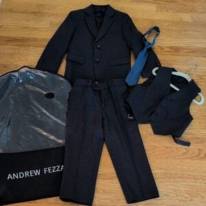 Andrew Fezza Boys Size 4 Navy Suit with Blue Tie